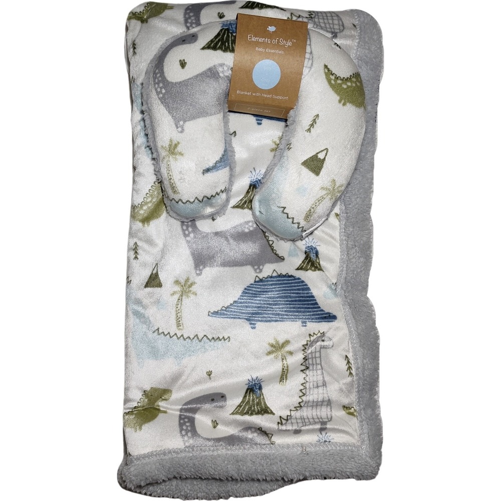 Elements Of Style Baby Dinosaur‎ Blanket Head Support Set Plush Sherpa Boy NWT